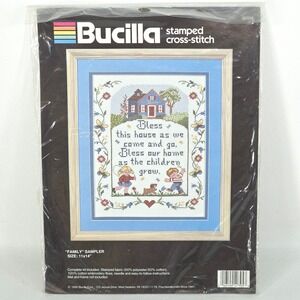 Bucilla Family Sampler 11x14 Cross Stitch Kit Vintage 1990 Cottagecore Cabincore